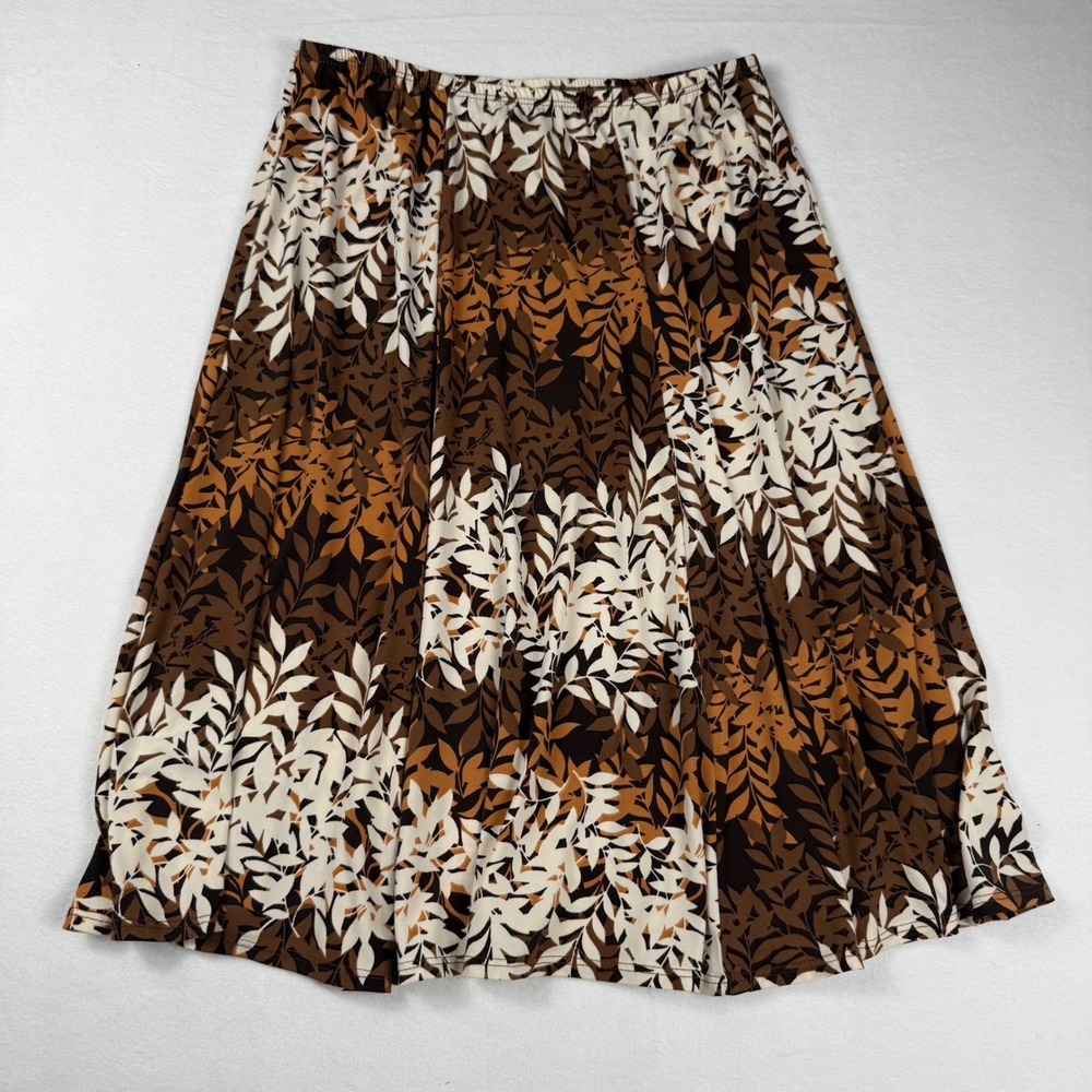 B. Moss Leaf Print Midi Skirt M Brown Tan Cream Boho Cottagecore Whimsigoth